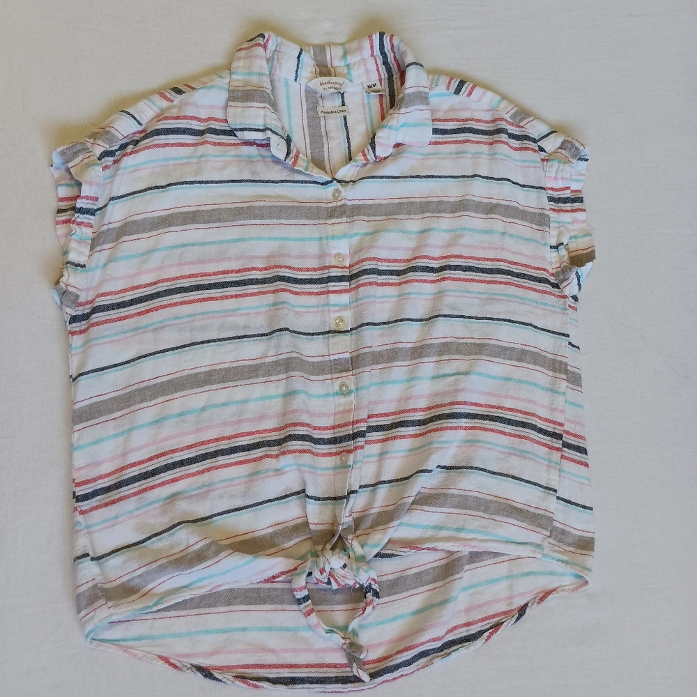 Weatherproof Vintage Sz M Wsshable Linen Striped Shirt